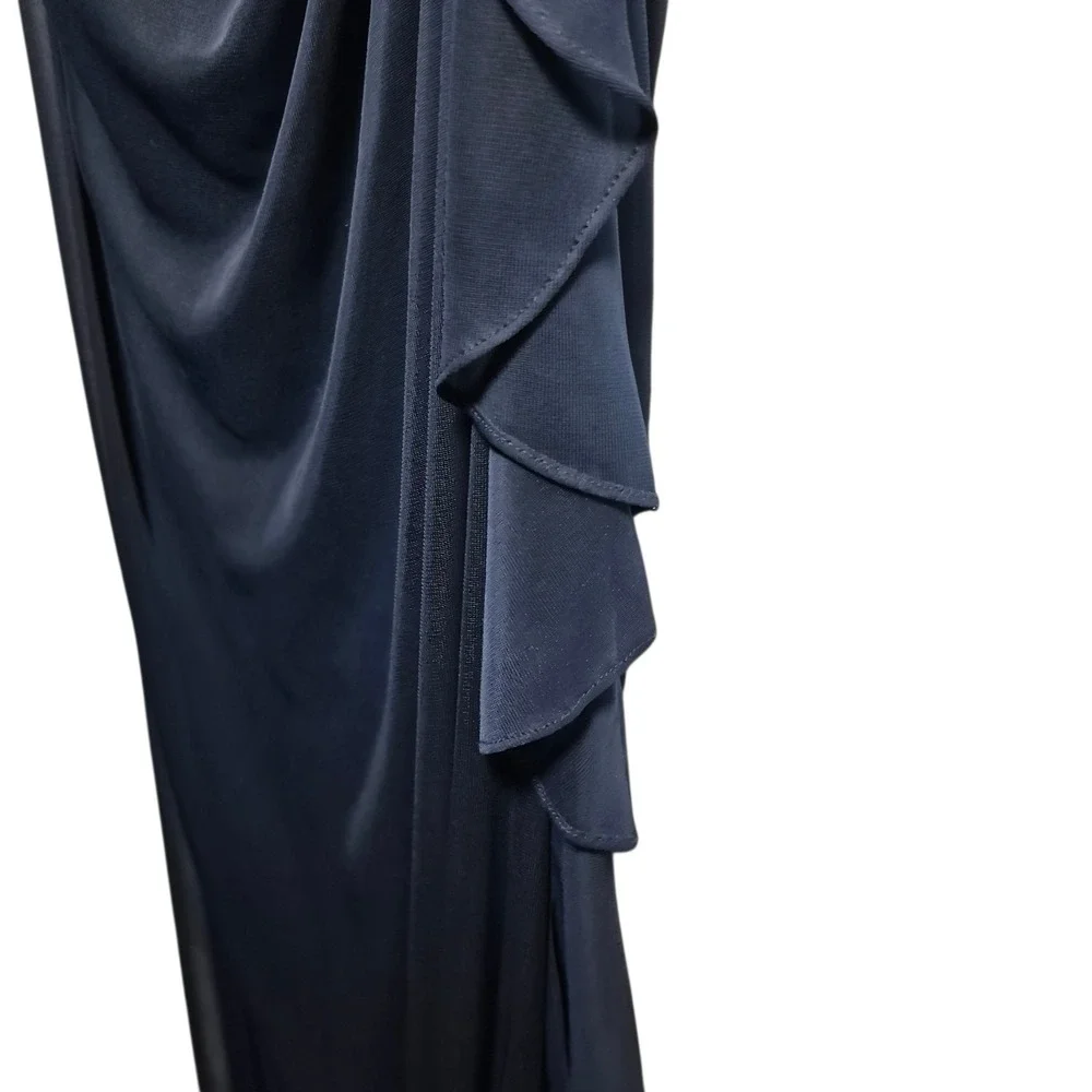 Navy Blue Formal Betsy & Adam Dress Size 6 Lace Sequin‎ Cutout Ruched Gown